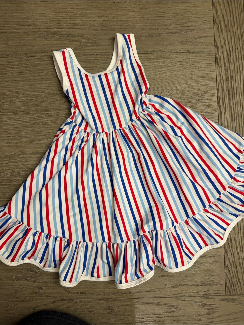 Girlhood Red, White & Blue Hampton Striped Ruffle Hem Casual Dress